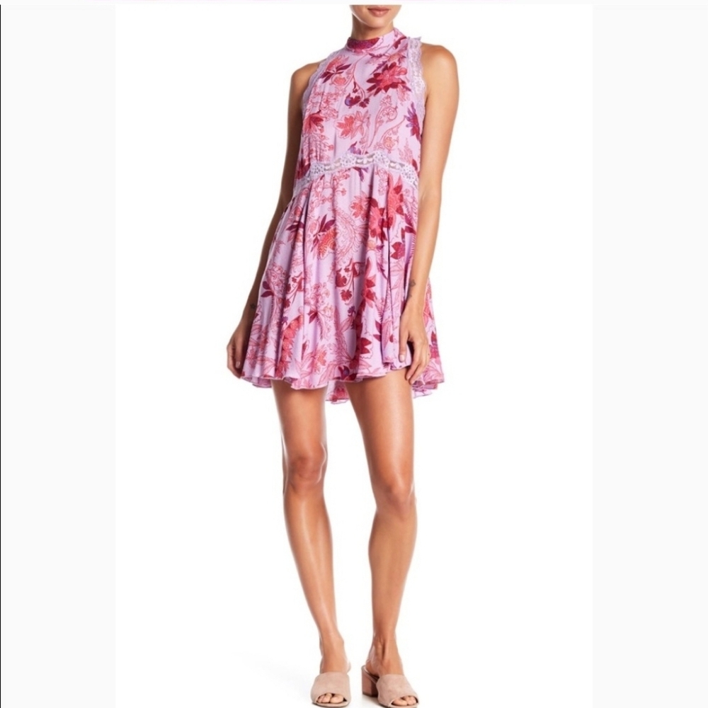 Free People She Moves Chemise Slip Dress in Purple Motif
